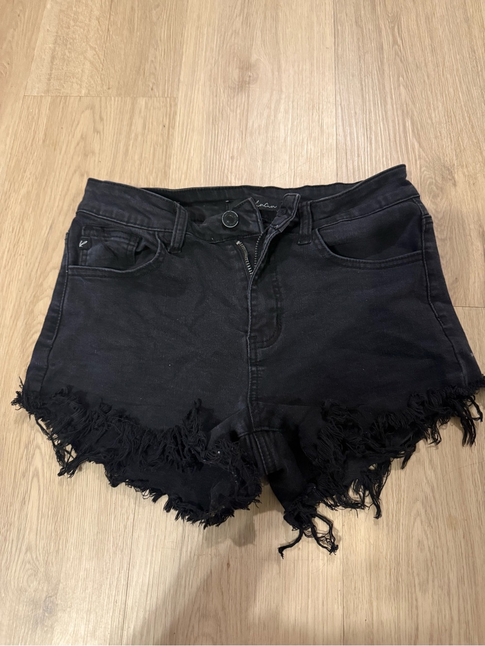 Frayed Hem Black Denim Jean Shorts - High Waist